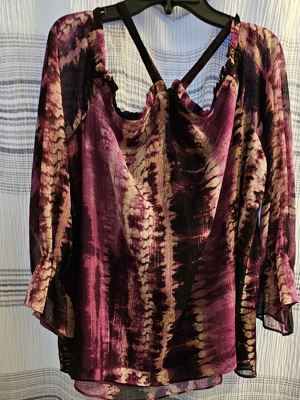 INC International Concepts Purple Tie-Dye Blouse with Cream Accents
